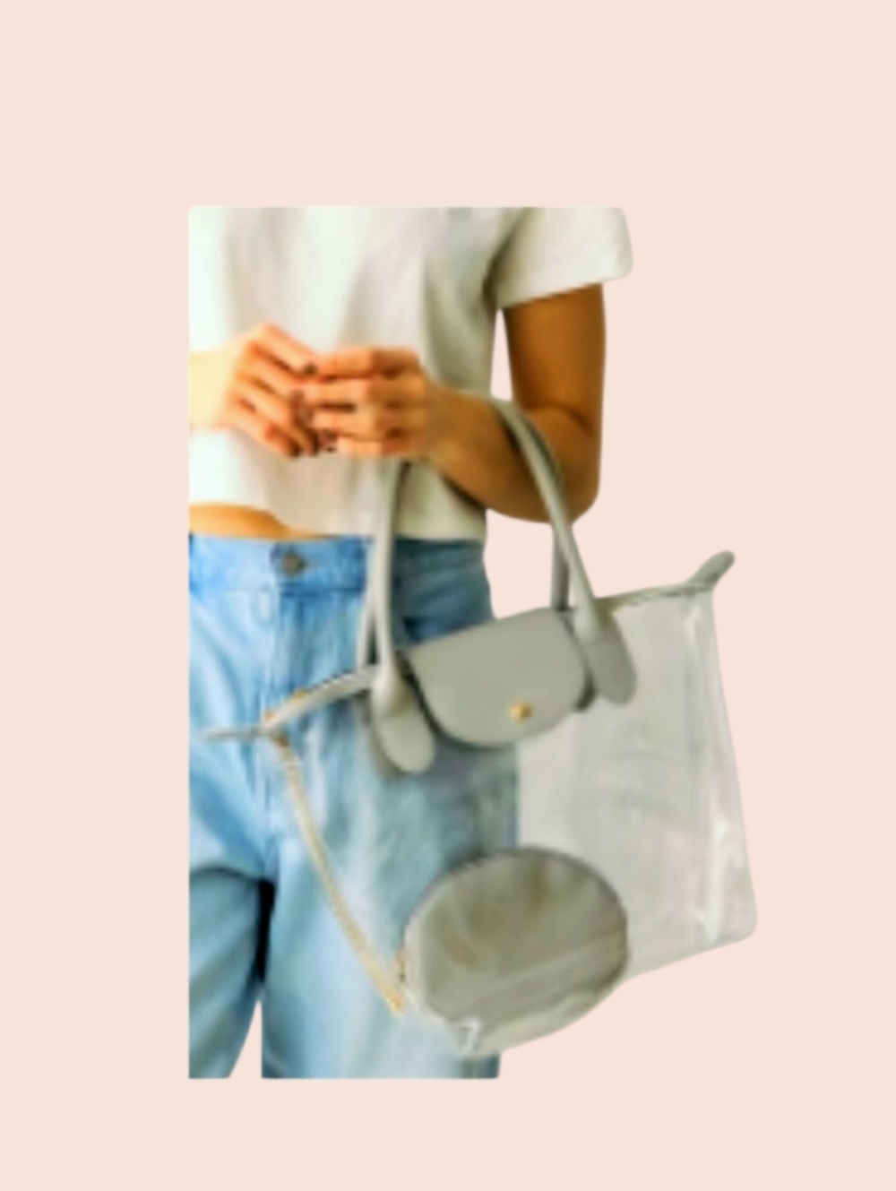 Clear Vinyl Gray Tote Bag